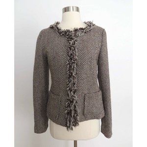 Cynthia Rowley size SMALL brown beige tweed button down blazer suit jacket